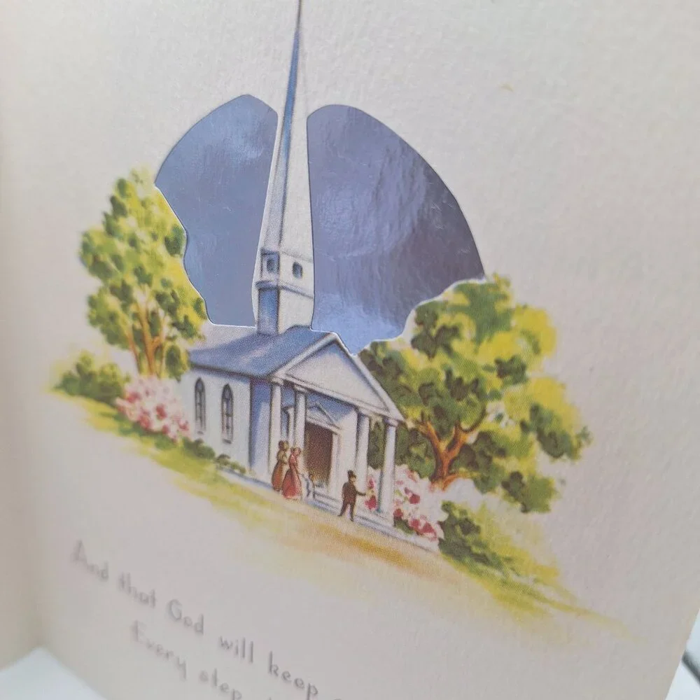 Vintage Easter Card God‎ Bless You Tulip Church Design Religious Note Personal